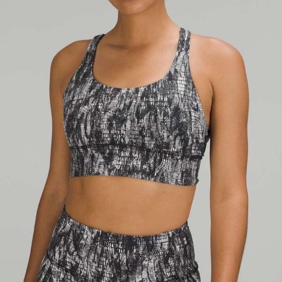 NWT Lululemon Energy Longline Bra in Lino Slide Alpine White Black Woman’s 4 - Picture 3 of 7